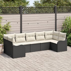 Conjunto de Sofás de Jardim de 7 Peças com Almofadas em Polirattan Pre