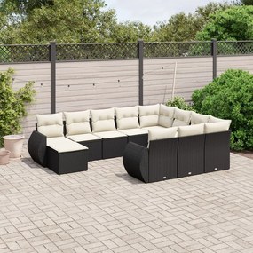 11 pcs conjunto sofás de jardim c/ almofadões vime PE preto