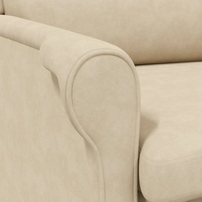 Poltrona Creme Creme Tecido e Madeira Padrão Ergonómica