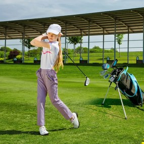 Conjunto de tacos de golfe para crianças dos 11 aos 13 anos, incluindo saco de apoio com capuz para chuva Driver n.º 1 Híbrido n.º 5 Ferros e Putter n