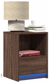 vidaXL Mesa cabeceira c/ luzes LED derivados madeira carvalho castanho