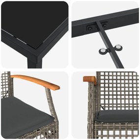 Conjunto de Jantar de Jardim 9 Peças com Almofadas Cinza Poli Rattan