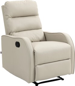 Poltrona Relax Reclinável Manual Revestida em PU com Apoio de Pés Retrátil Reclinável até 160º  65x89x100 cm Creme