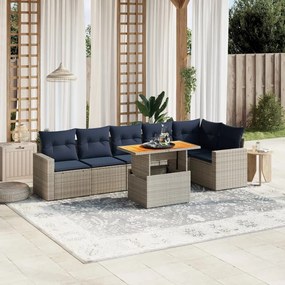 vidaXL 7 pcs conjunto sofás p/ jardim c/ almofadões vime PE cinzento