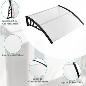 Toldo para porta de entrada Telhado exterior com proteção solar contra chuva Toldo transparente em alumínio 122x99x28cm Preto