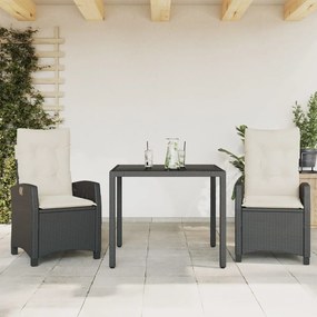 vidaXL 3 pcs conjunto de jantar p/ jardim c/ almofadões vime PE preto