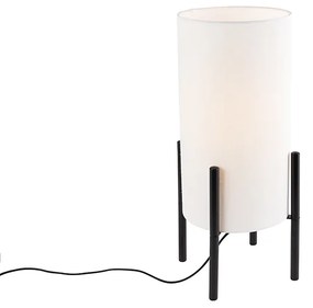 Candeeiro de mesa moderno preto com abat-jour em linho branco - Rich Moderno