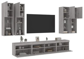 vidaXL 7 pcs conj. móveis de parede p/ TV c/ luzes LED cinzento sonoma