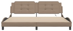 Estrutura cama c/ luzes LED 200x200 cm couro artif. cappuccino
