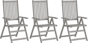 vidaXL Cadeiras de jardim reclináveis 3 pcs acácia maciça cinzento