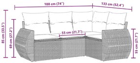 4 pcs conjunto de sofás para jardim c/ almofadões vime PE preto