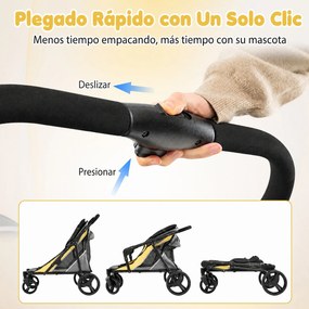 Carrinho Dobrável para Animais de Estimação, 105 x 68 x 102 cm, Dobragem Rápida, Amarelo+Cinza