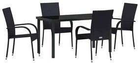 Conjunto de Jantar para Jardim 5 pcs Preto Rattan de PE