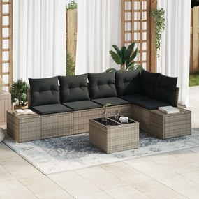 Conjunto de Sofá de Jardim de 5 Peças com Almofadas Cinzas em Rattan P