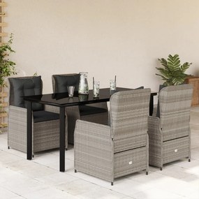 vidaXL 5 pcs conjunto de jantar p/ jardim c/ almofadões cinzento claro