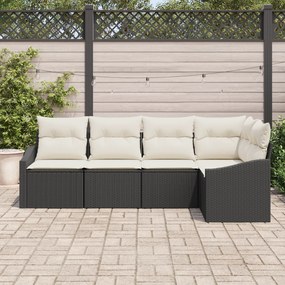 Conjunto de Jantar de Jardim com 5 Peças e Almofadas Preto em Rattan S