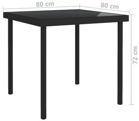 Mesa de jantar para exterior 80x80x72 cm vidro e aço preto