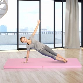 Tapete de Ginástica para Yoga e Pilates, 180 x 60 x 5 cm, Dobrável com Pegas, Rosa