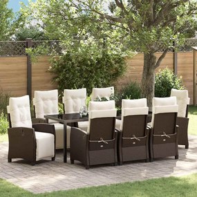 vidaXL Conjunto de Jantar de Jardim com 9 Peças em Rattan Poliéster Marron
