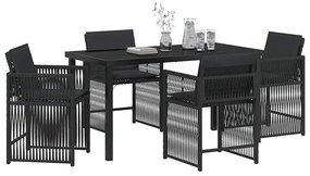 Conjunto de Jantar para Jardim com 5 Peças e Almofadas Preto Poli Ratt