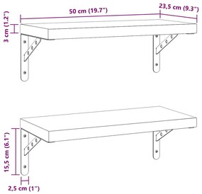 Prateleiras de parede 2 pcs 50x23,5 cm aço inoxidável prateado