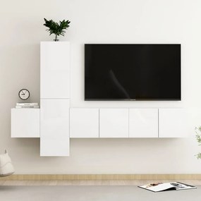 vidaXL 5 pcs conjunto de móveis de TV contraplacado branco brilhante