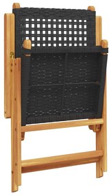 7 pcs conjunto de jantar p/ jardim vime PE/madeira maciça preto