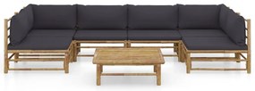 7 pcs conj. lounge jardim em bambu c/ almofadões cinza-escuro