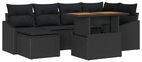 Conjunto de jantar para o jardim com 7 peças e almofadas em rattan pre