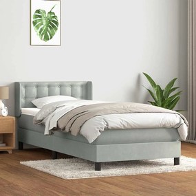 vidaXL Cama com molas/colchão cinzento-claro 90x220 cm veludo