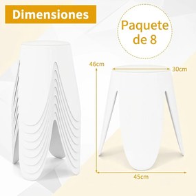 Conjunto de 8 bancos empilháveis de plástico portáteis sem encosto, não requer montagem, para sala de aula, casa ou escritório, 46 cm, branco
