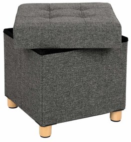 SONGMICS Cubo Dobrável Otomano com Armazenamento e Apoio para os Pés com Pés de Madeira e Tampa Cinza Escuro LSF14GYZ