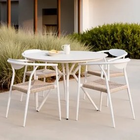 Conjunto De Mesa Redonda Valerie Em Alumínio (ø100 Cm) E 4 Cadeiras De Jardim Marsha Com Braços Em Alumínio E Rattan Sintético Gardénia - Sklum