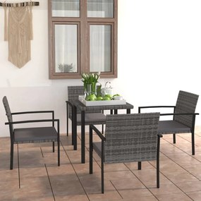 vidaXL 5 pcs conjunto de jantar para jardim vime PE cinzento