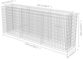 Canteiro elevado/cesto gabião 270x50x100 cm aço galvanizado