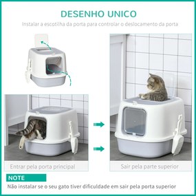 PawHut Caixa de Areia para Gatos Caixa de Areia Fechada com Entrada Dianteira Saída Superior Bandeja Removível e Pá 40x53,5x37,5cm Cinza e Bege