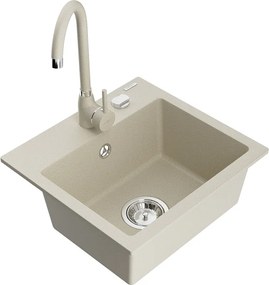 Mexen Milo lava-loiça de granito de 1 bacia com torneira de cozinha Telma, bege - 6505-69-670200-69