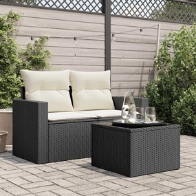 Mesa de jardim com tampo de vidro 55x55x37 cm vime PE preto