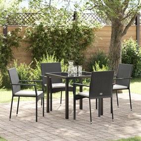 vidaXL Conjunto de Jantar de Jardim de 5 peças com Almofadas Preto Rattan Sintético