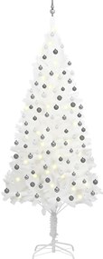 Árvore Natal artificial pré-iluminada c/ bolas branco