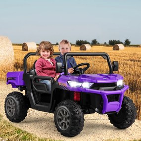 Camião elétrico infantil de 2 lugares com basculante Controlo remoto Ligação sem fios Música USB 119 x 68 x 65 cm Violeta