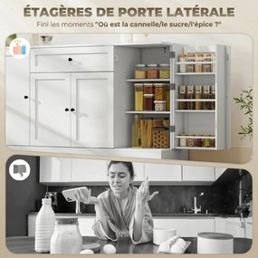 Armário de cozinha 140 x 40 x 80 cm, com gaveta, 4 portas com fecho suave, suportes para copos e prateleiras ajustáveis, branco