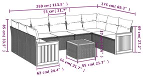 10 pcs conjunto de sofás p/ jardim com almofadões vime PE bege