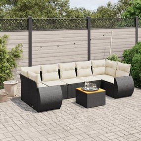 8 pcs conjunto sofás de jardim com almofadões vime PE preto