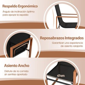 Conjunto de 2 cadeiras de jantar de jardim com encosto e apoios de braços em tecido Preto