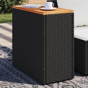 Mesa apoio jardim c/ tampo madeira 58x27,5x55 cm vime PE preto