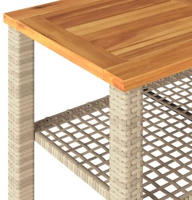 Mesa de jardim 70x38x42 cm vime PE e madeira de acácia bege