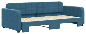 Sofá-cama com gavetão 90x200 cm veludo azul