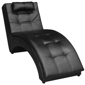 Chaise longue com almofada couro artificial preto