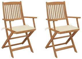 vidaXL Cadeiras de jardim dobráveis c/ almofadões 2 pcs acácia maciça